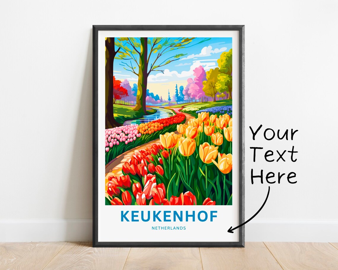 Keukenhof Netherlands Tulip Rows Winding Path Custom Travel Poster