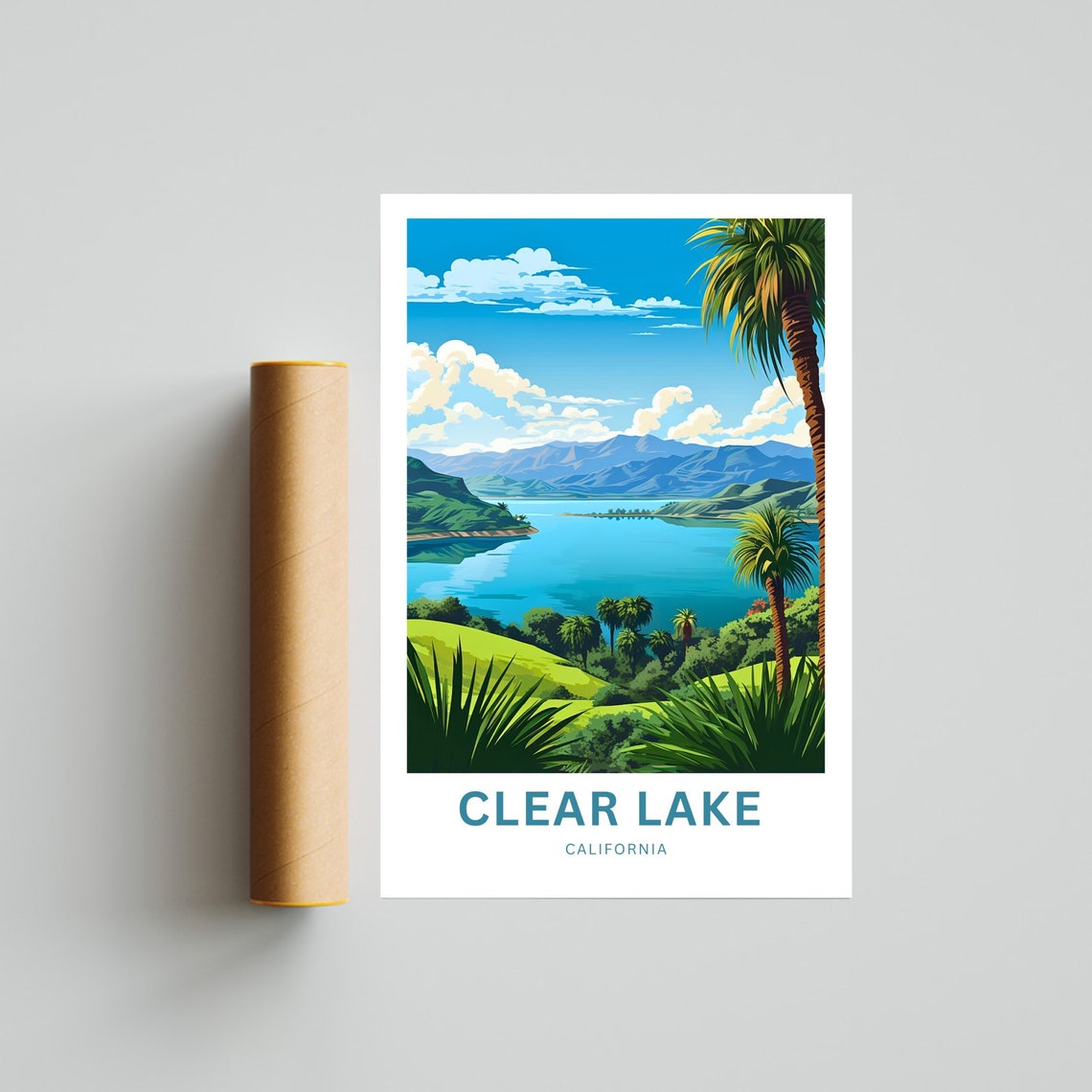 Clear Lake California Lakeside Palms Hillside Scenic View Poster - Image 4