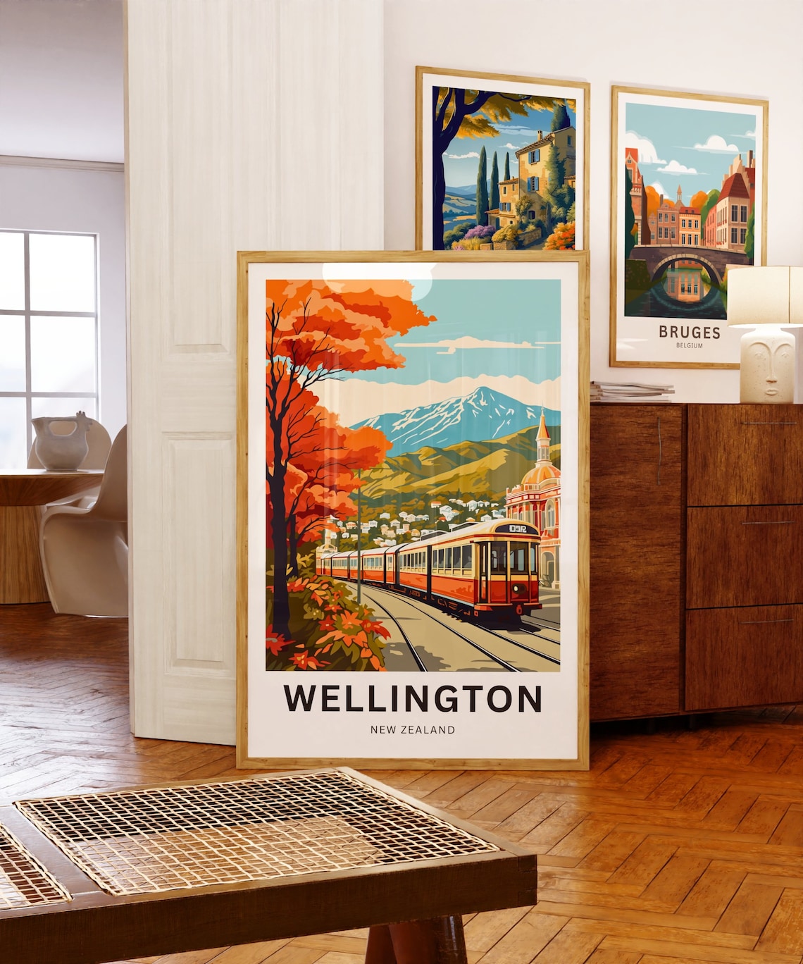 Wellington New Zealand Tram Autumn Trees Mountain View Travel Poster - Image 5