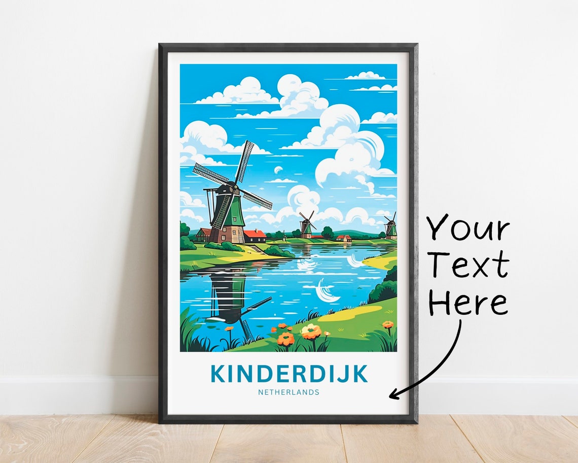 Kinderdijk Netherlands Windmill Canal Personalized Text Poster