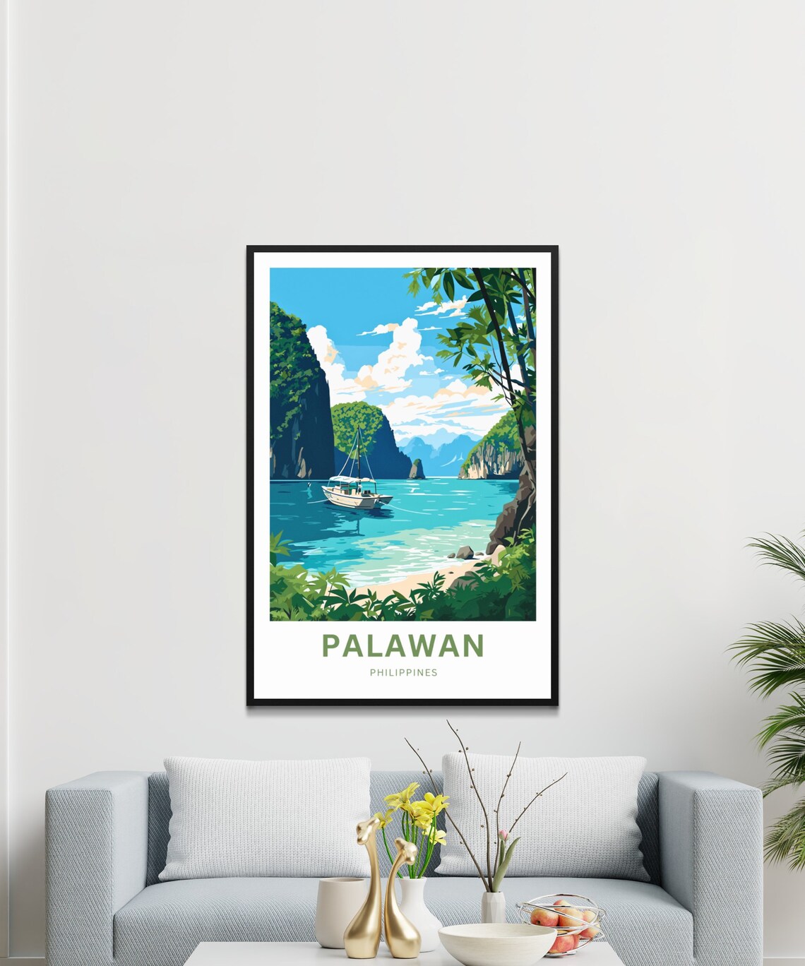 Palawan Philippines Tropical Lagoon Sailboat Scene Travel Poster - Image 3