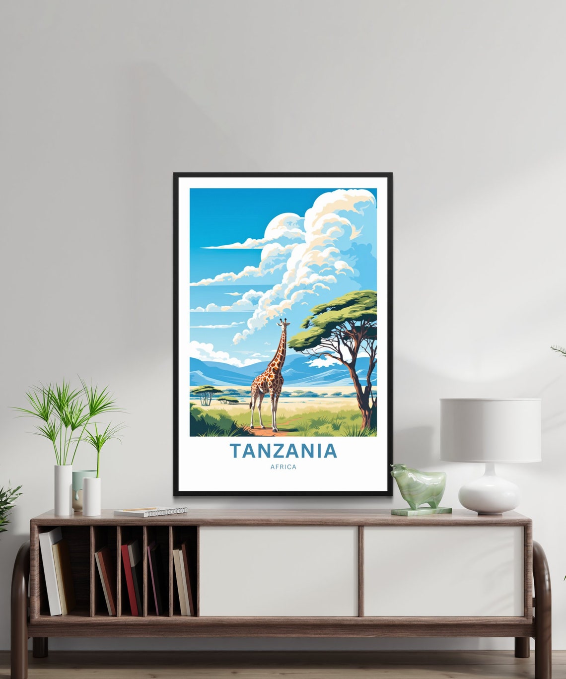 Tanzania Giraffe Acacia Tree Personalized Safari Travel Poster - Image 3