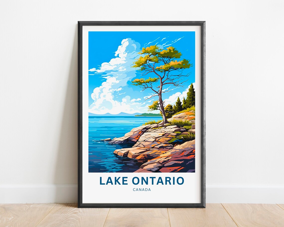 Lake Ontario Canada Rocky Shore Lone Pine Scenic Travel Poster