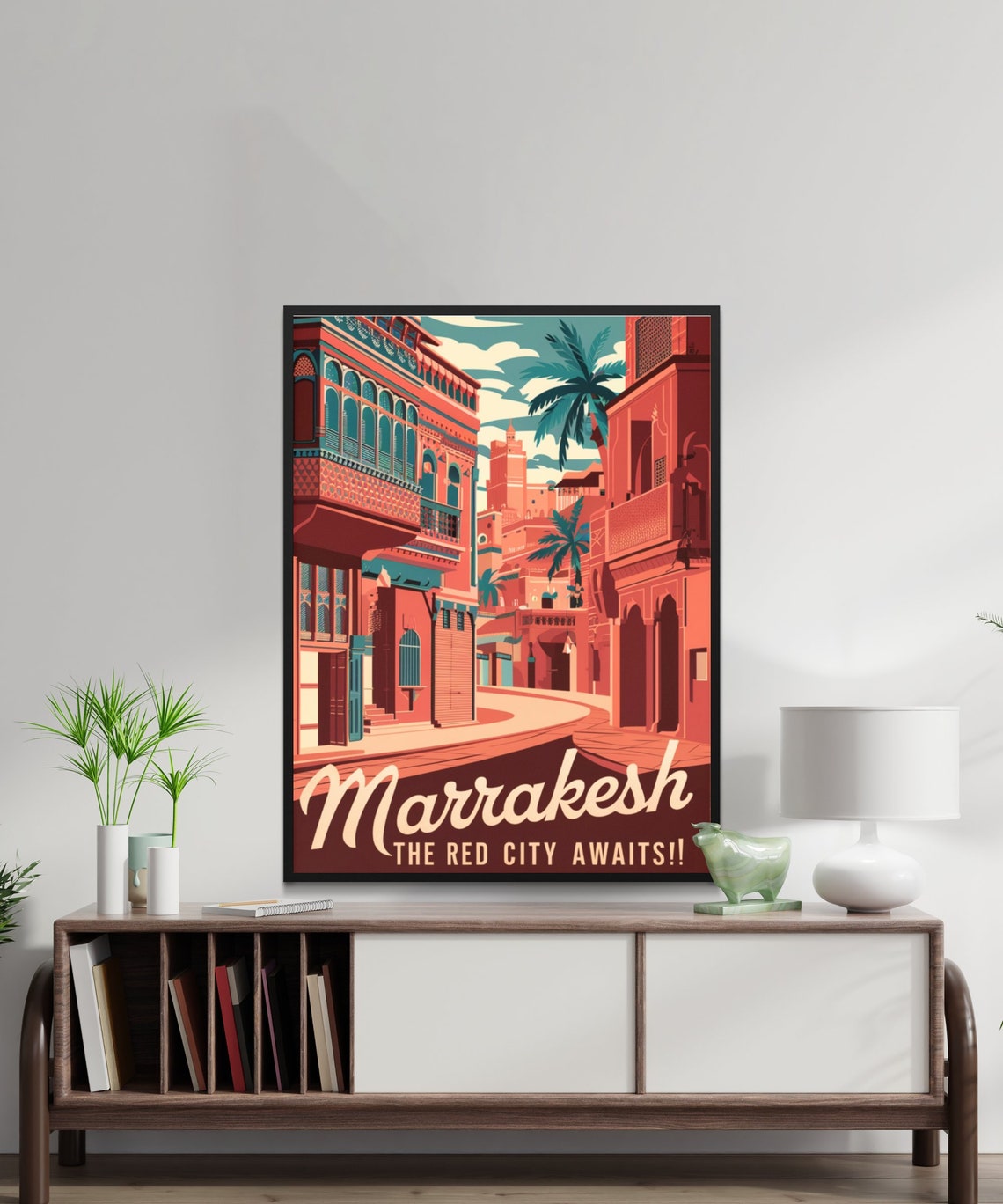 Marrakesh Morocco Red City Street Market Warm Retro Art Poster - Image 2