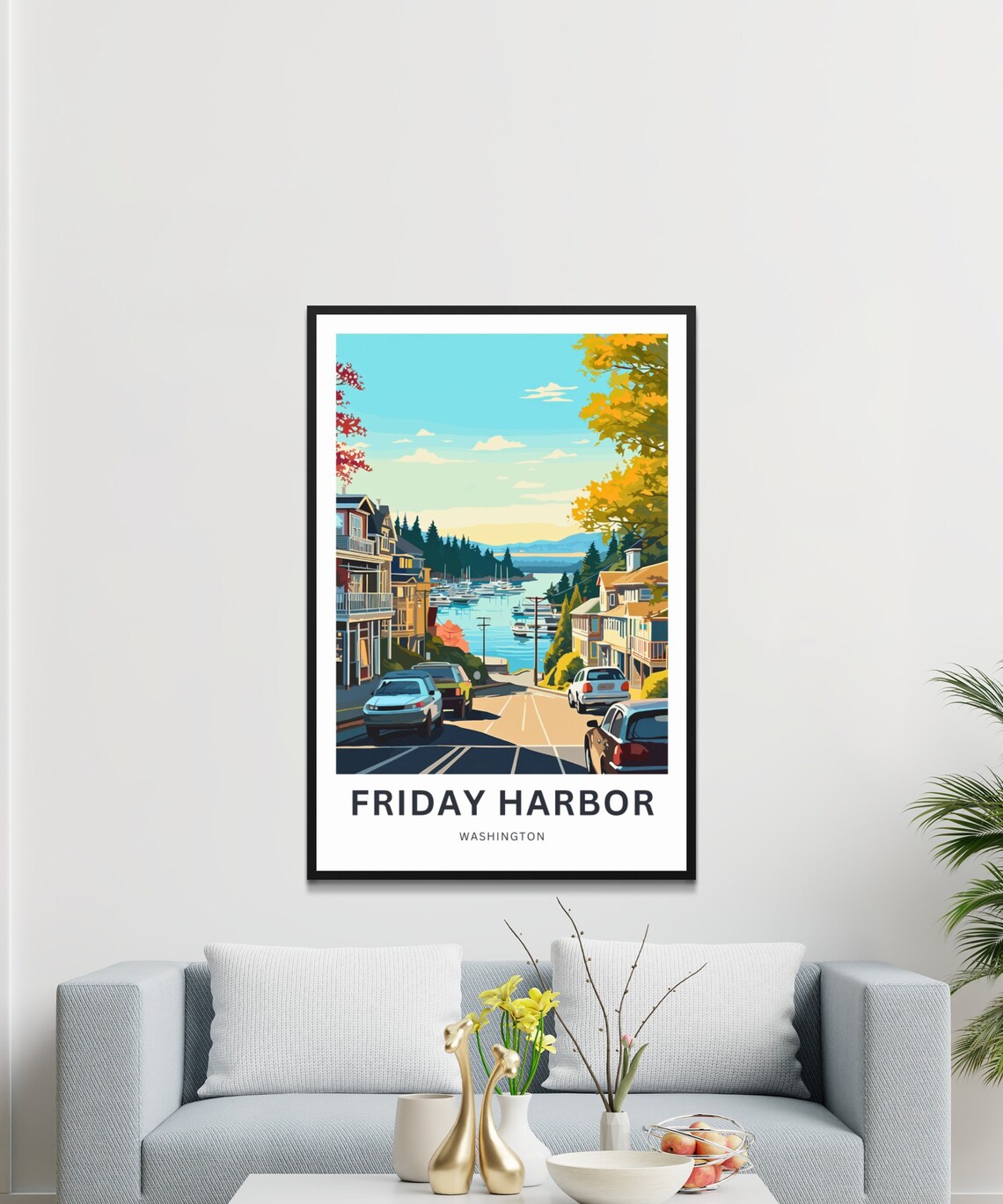 Friday Harbor Washington Marina Street Autumn Harbor Scene Poster - Image 3
