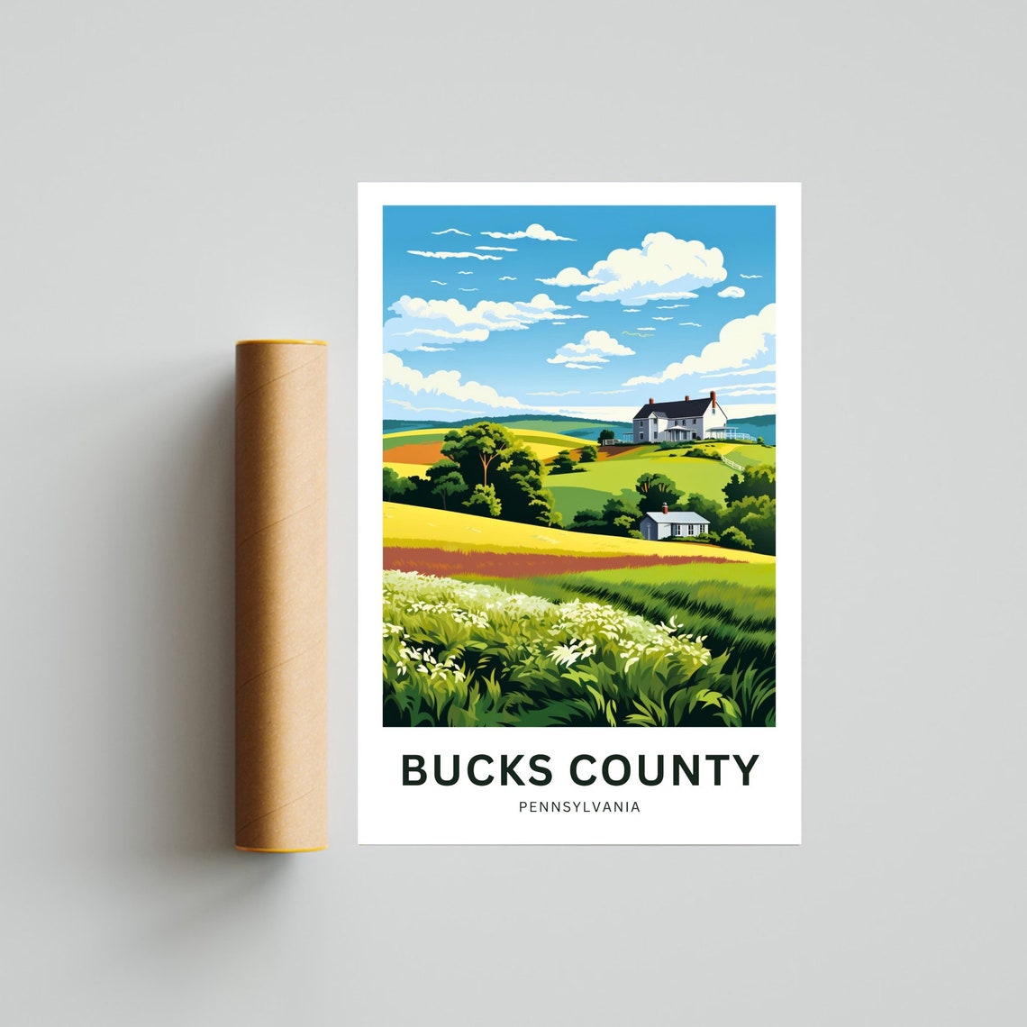 Personalized Bucks County Pennsylvania Farmhouse Hills Travel Poster - Image 4