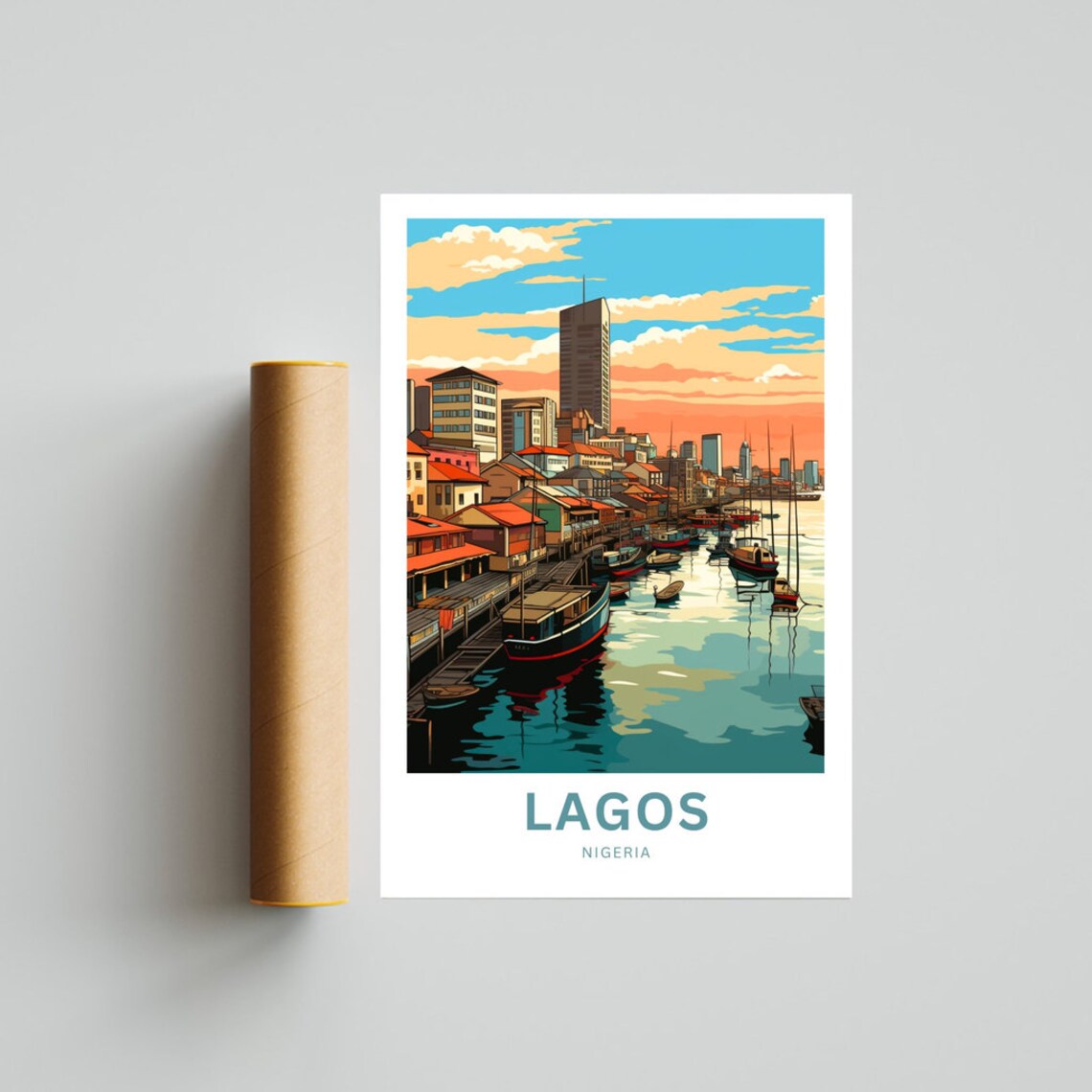 Lagos Nigeria Harbor Sunset Cityscape Boats Waterfront Poster - Image 4