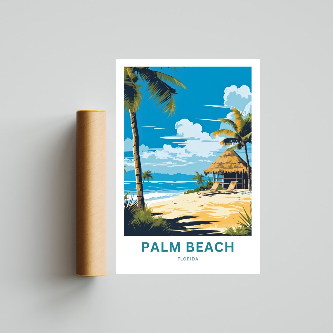 Palm Beach Florida Tropical Beach Hut Palm Tree Modern Poster - Image 2