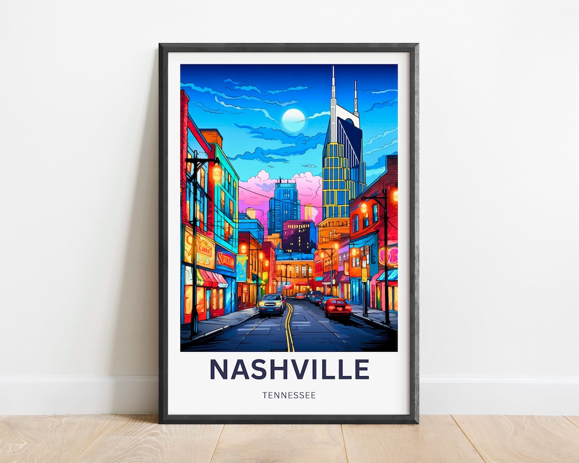 Nashville Tennessee Neon Broadway Street Night Travel Poster - Image 2