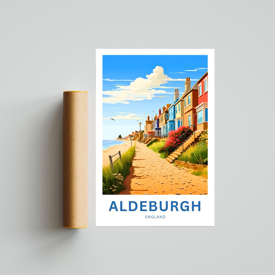 Aldeburgh England Beach Path Coastal Houses Personalized Travel Poster - Image 4
