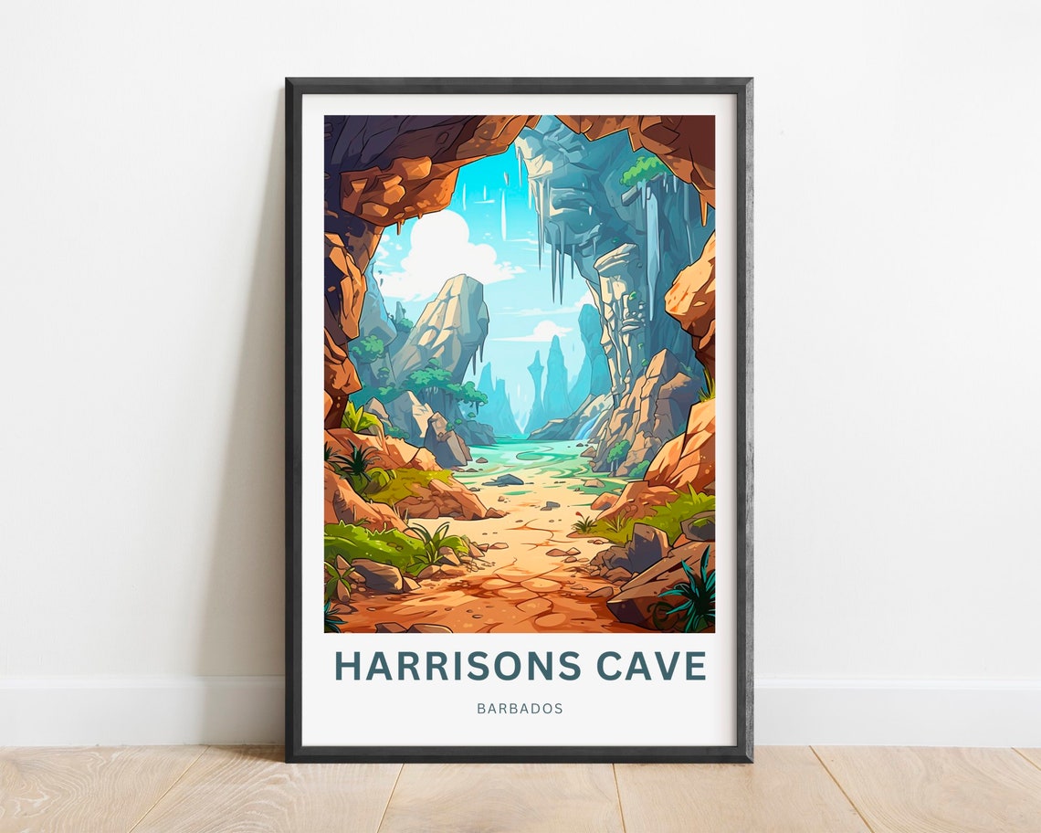 Harrisons Cave Travel Print Harrisons Cave Barbados Poster Barbados Wall Art Framed Present Gift Caribbean Present