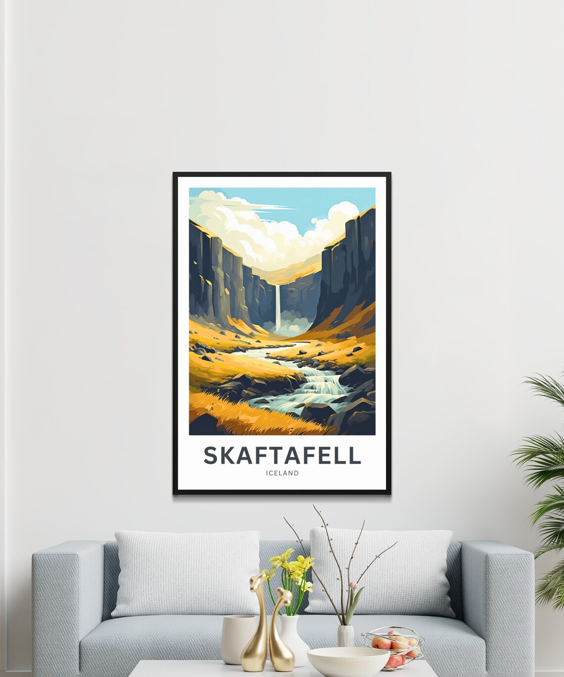 Skaftafell Iceland Golden Canyon Waterfall Stream View Travel Poster - Image 2