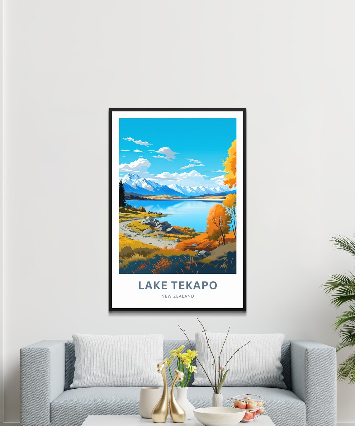 Lake Tekapo New Zealand Autumn Lakeside Personalized Travel Poster - Image 3
