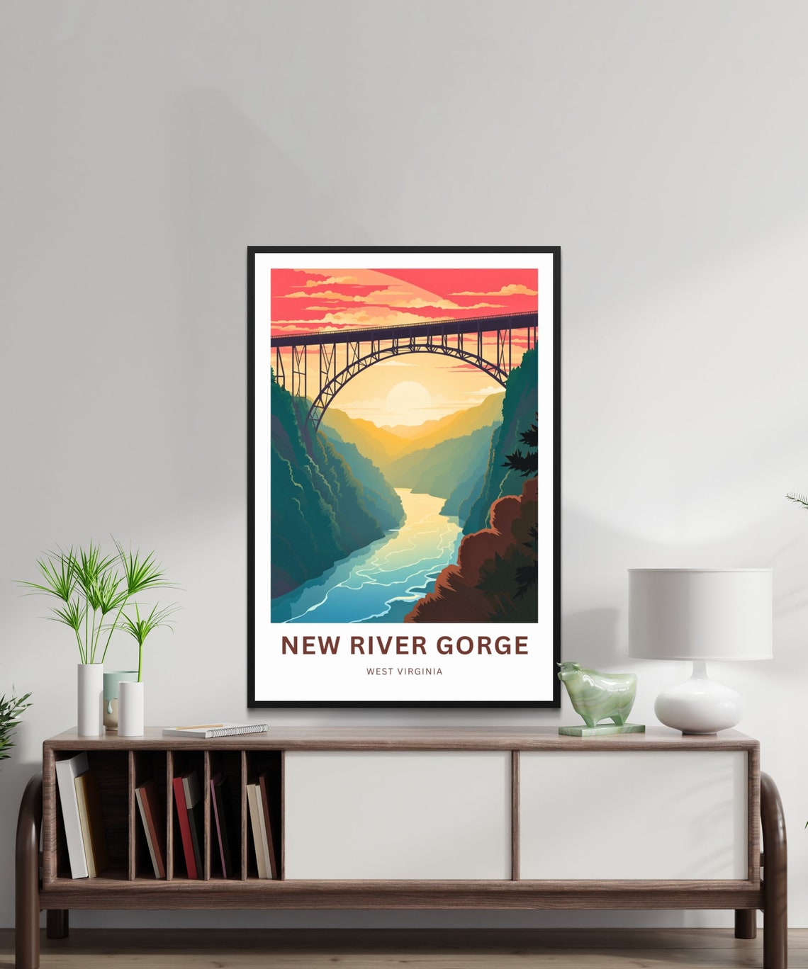 New River Gorge West Virginia Sunset Bridge View Travel Poster - Image 2