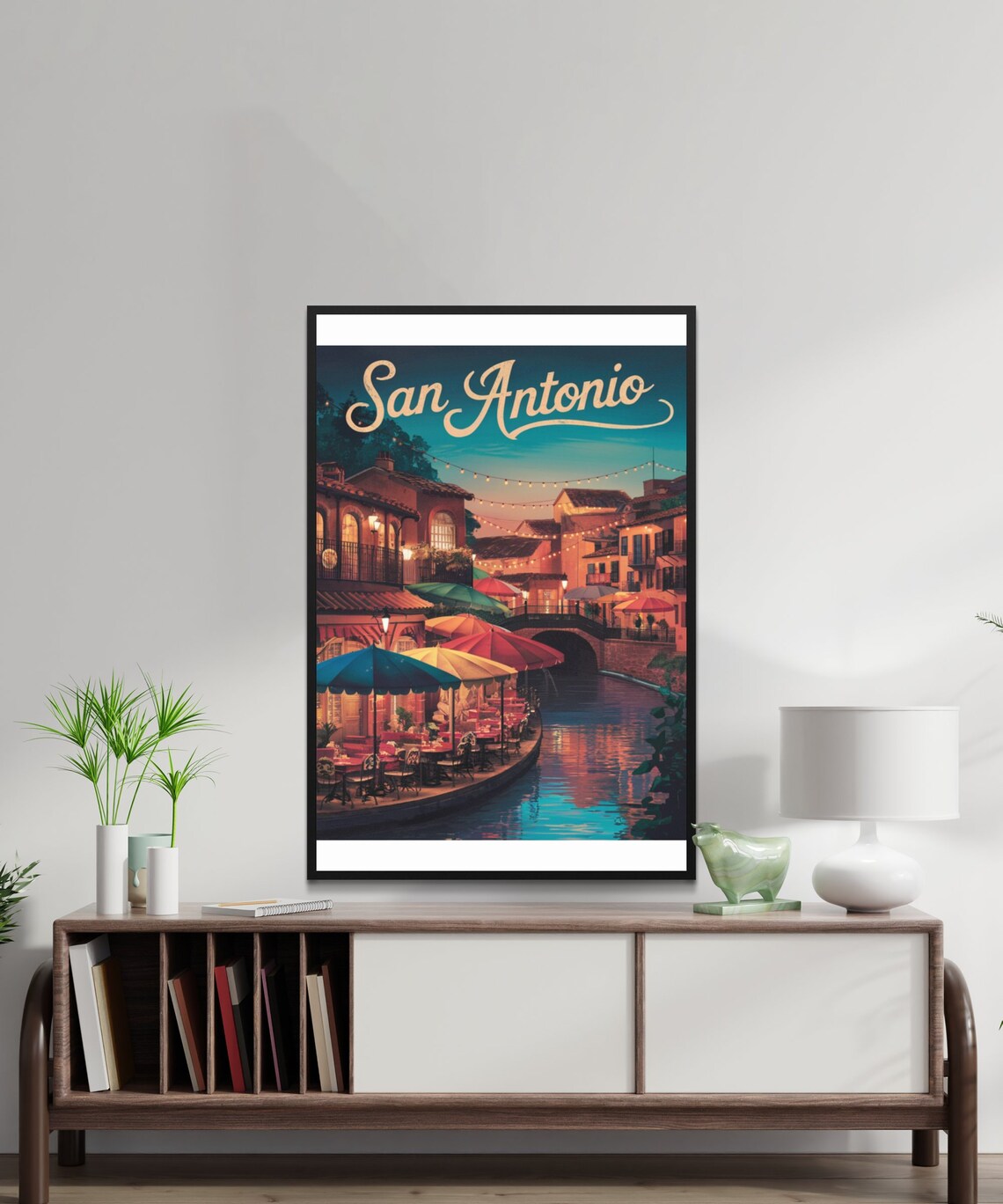 San Antonio Texas Vintage Night River Walk Cafe Travel Poster - Image 2