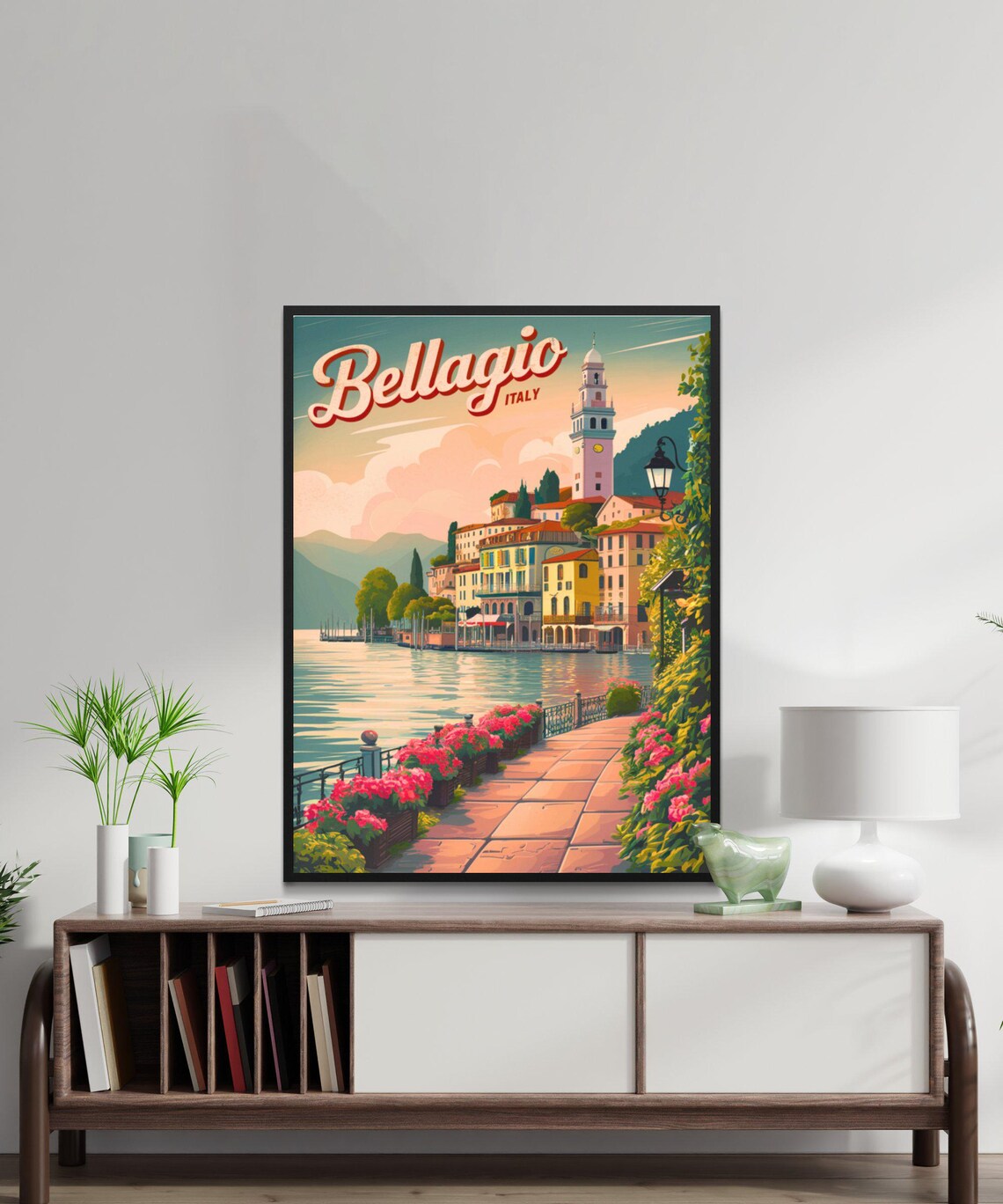 Bellagio Italy Lakeside Promenade Retro Vintage Travel Poster - Image 2