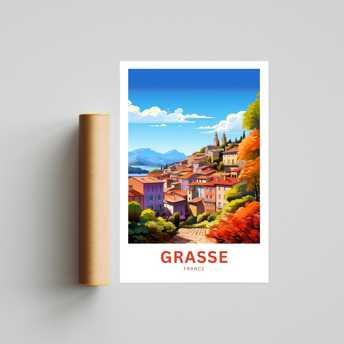 Grasse France Autumn Rooftops Colorful Hill Town Scene Poster - Image 4