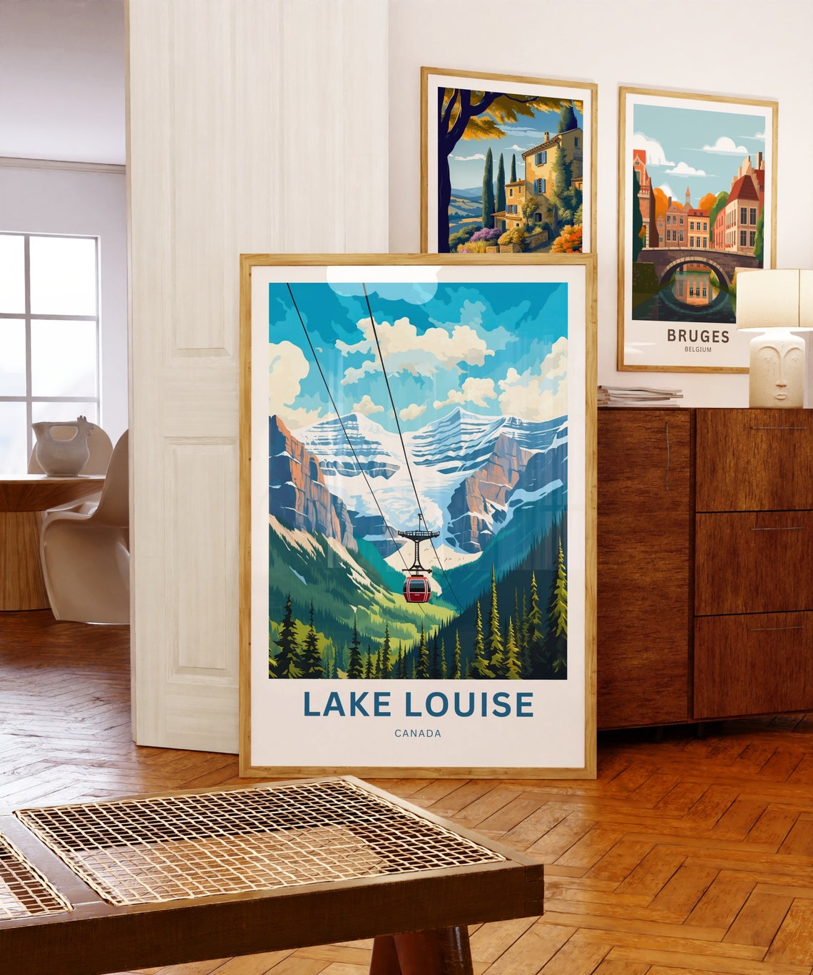 Lake Louise Canada Red Gondola Pine Forest Mountain View Travel Poster - Image 5