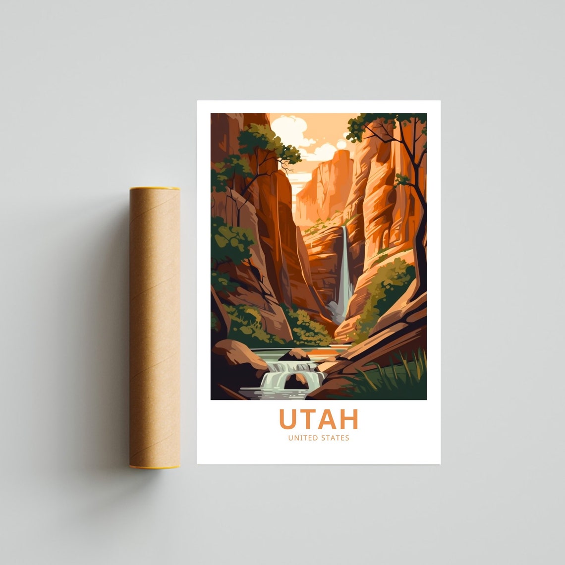 Utah Personalized Travel Poster Canyon Waterfall Custom Text Art - Image 4