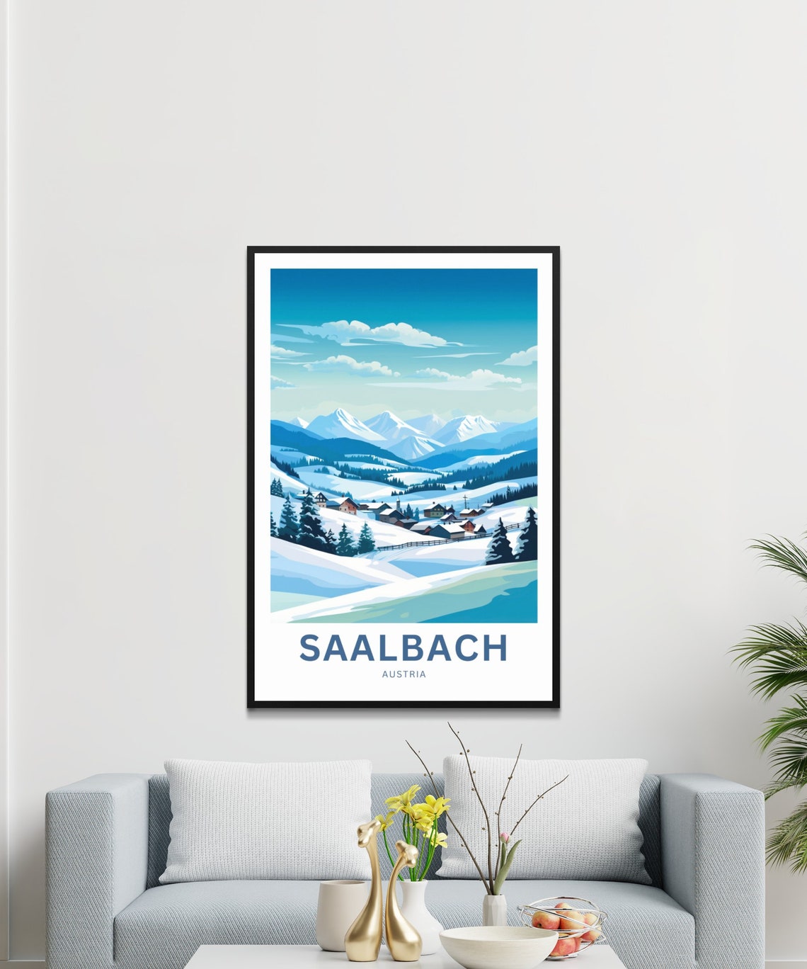 Saalbach Austria Snowy Mountain Village Winter Ski Travel Poster - Image 3
