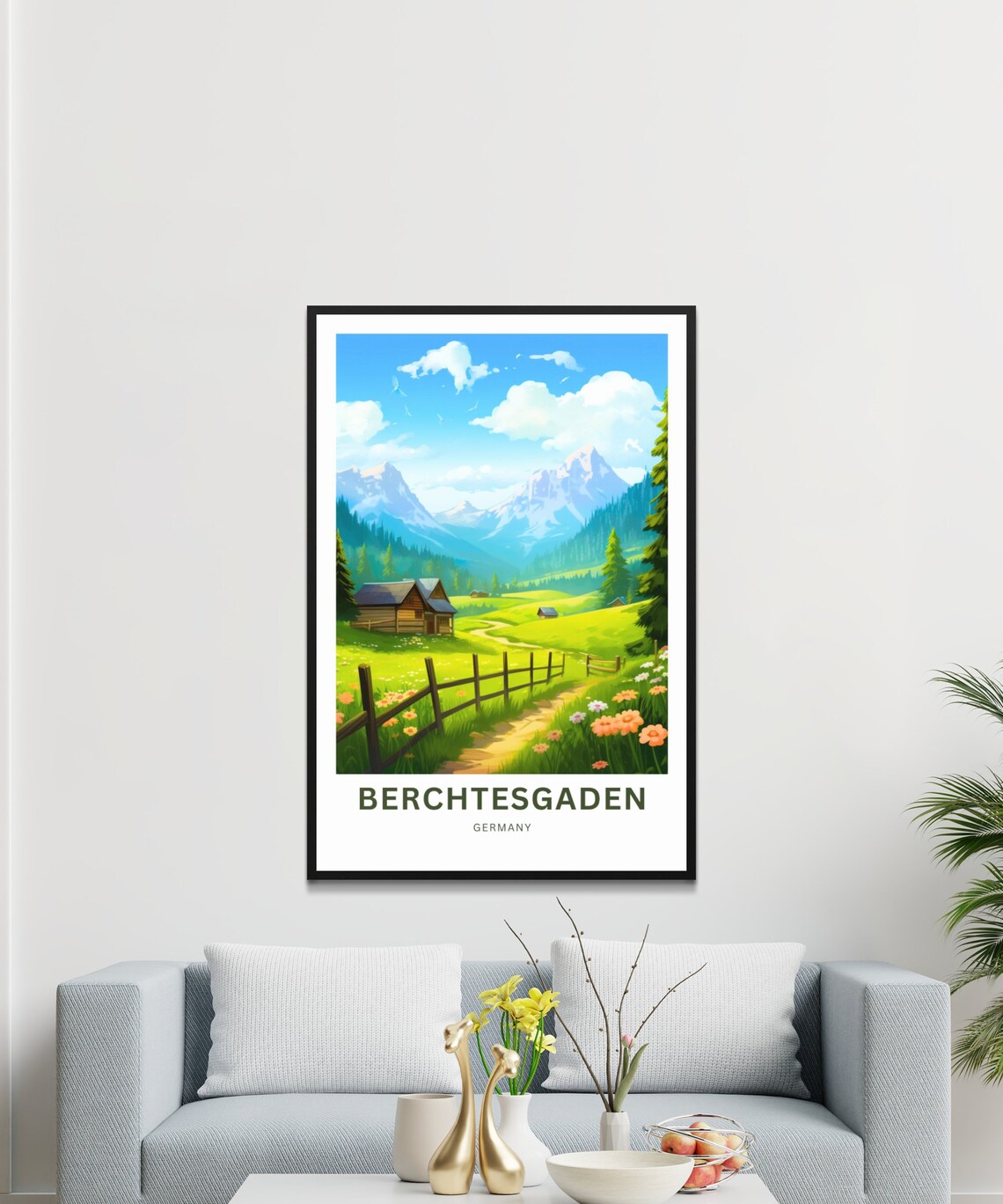 Berchtesgaden Germany Alpine Meadow Cabin Wildflower Travel Poster - Image 3