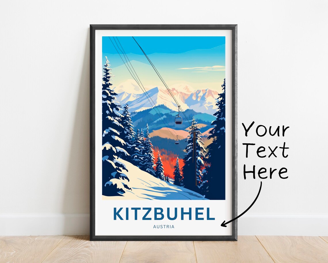 Kitzbuhel Austria Gondola Ride Snowy Slopes Personalized Travel Poster