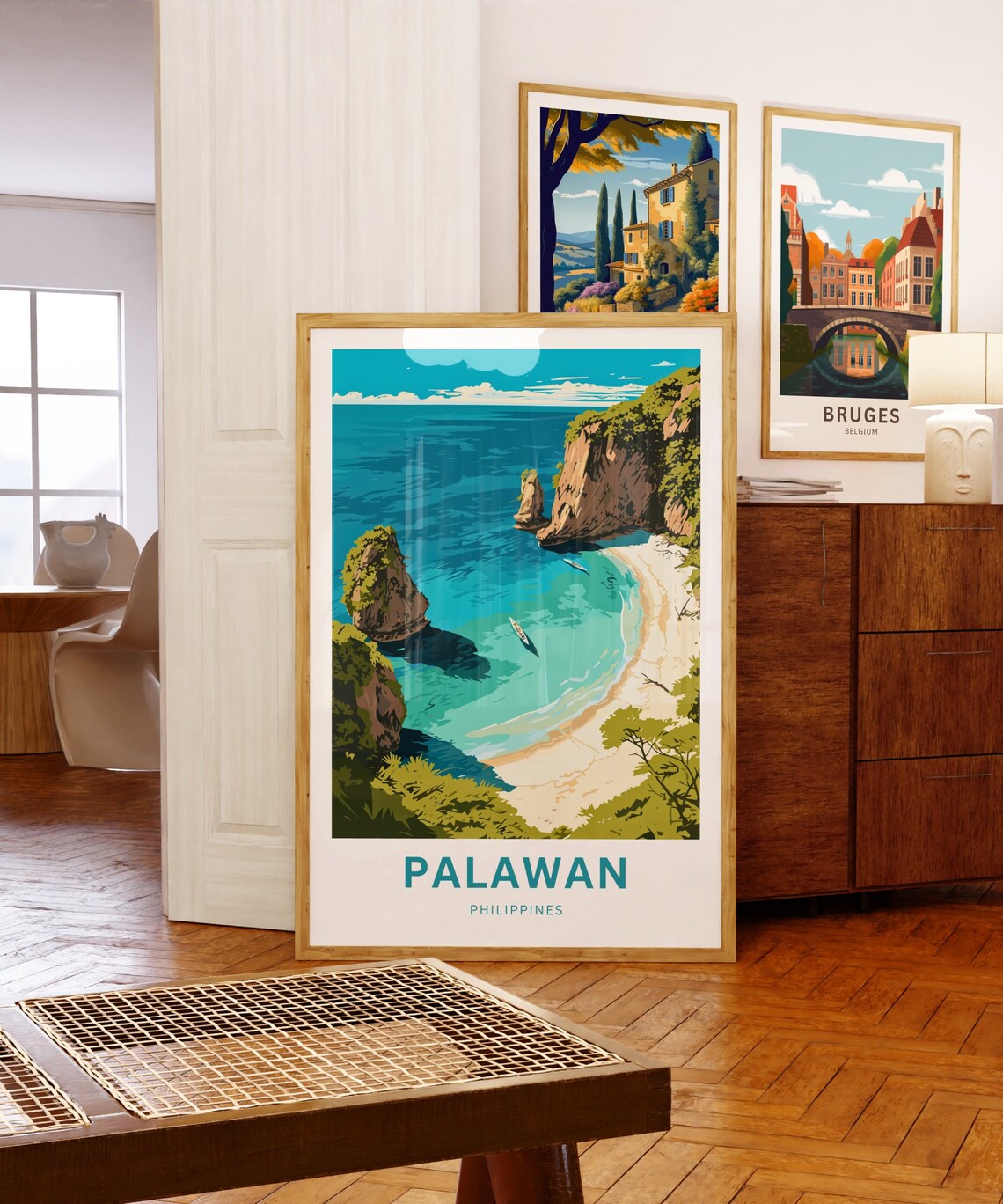 Palawan Philippines Travel Poster Turquoise Cove Sea Stacks Aerial Art - Image 5