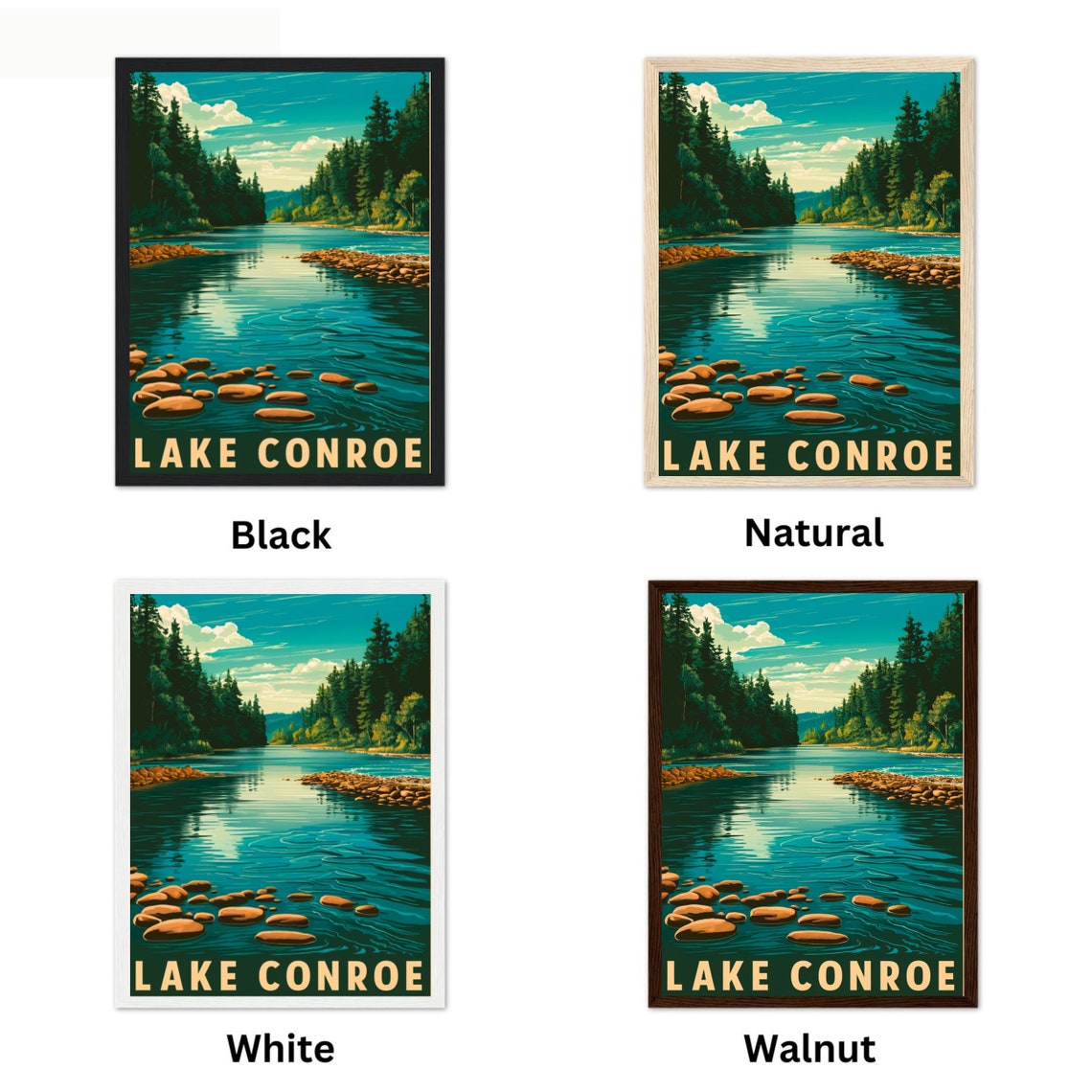 Lake Conroe Texas Pine Forest Rocky Shore Peaceful Scenic Poster - Image 4