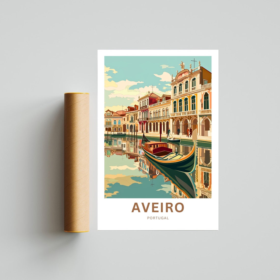 Aveiro Portugal Gondola Reflections Pastel Waterfront Travel Poster - Image 4
