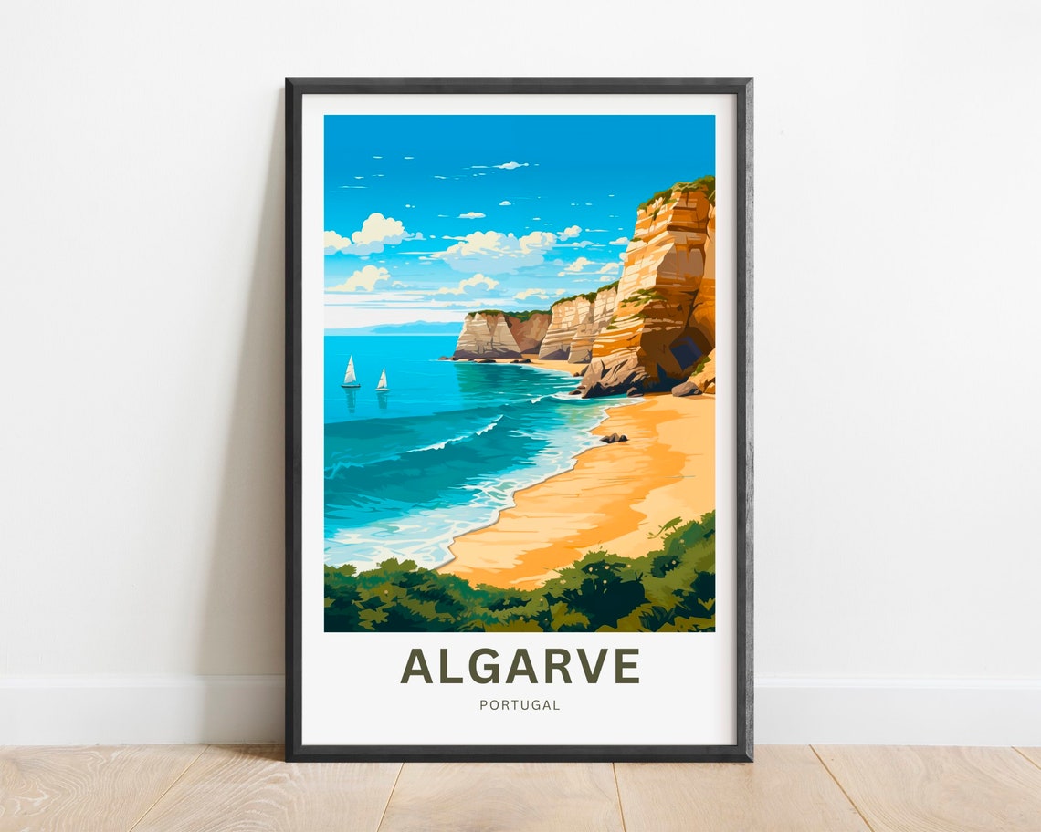 Algarve Portugal Towering Limestone Cliffs Turquoise Bay Poster