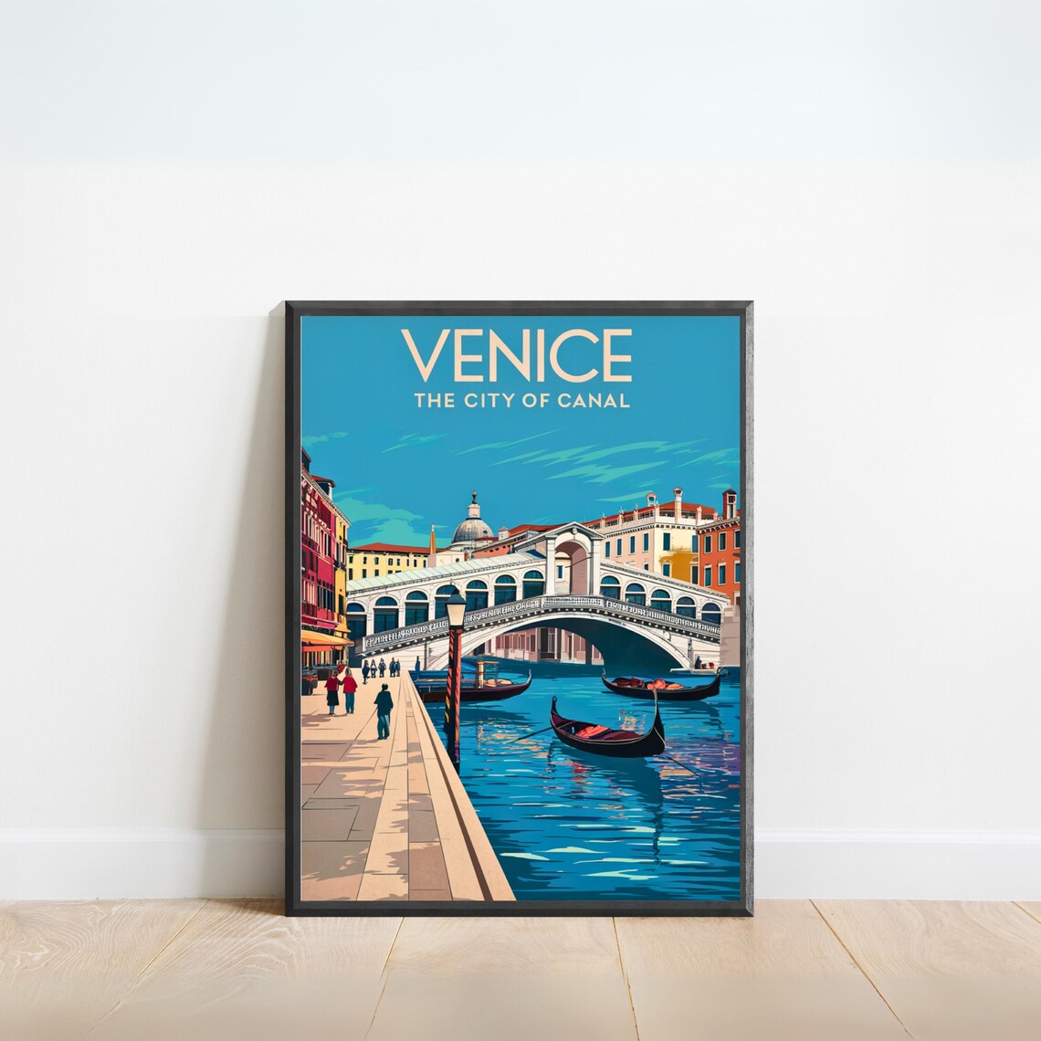 Venice Italy Rialto Bridge Gondola Canal Vintage Travel Poster