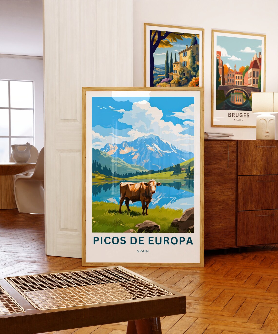 Picos De Europa Spain Alpine Cow And Mountain Lake Travel Poster - Image 5