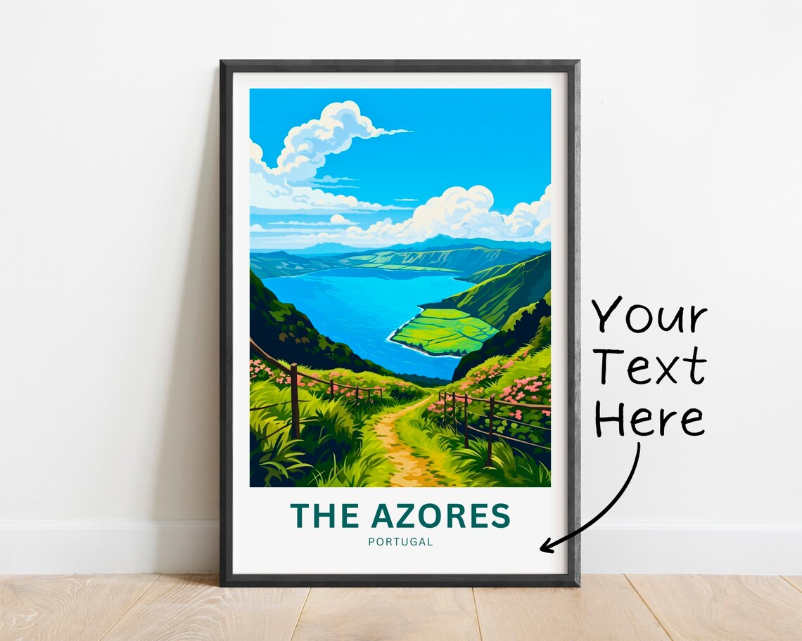 The Azores Portugal Personalized Blue Crater Lake Trail Travel Poster