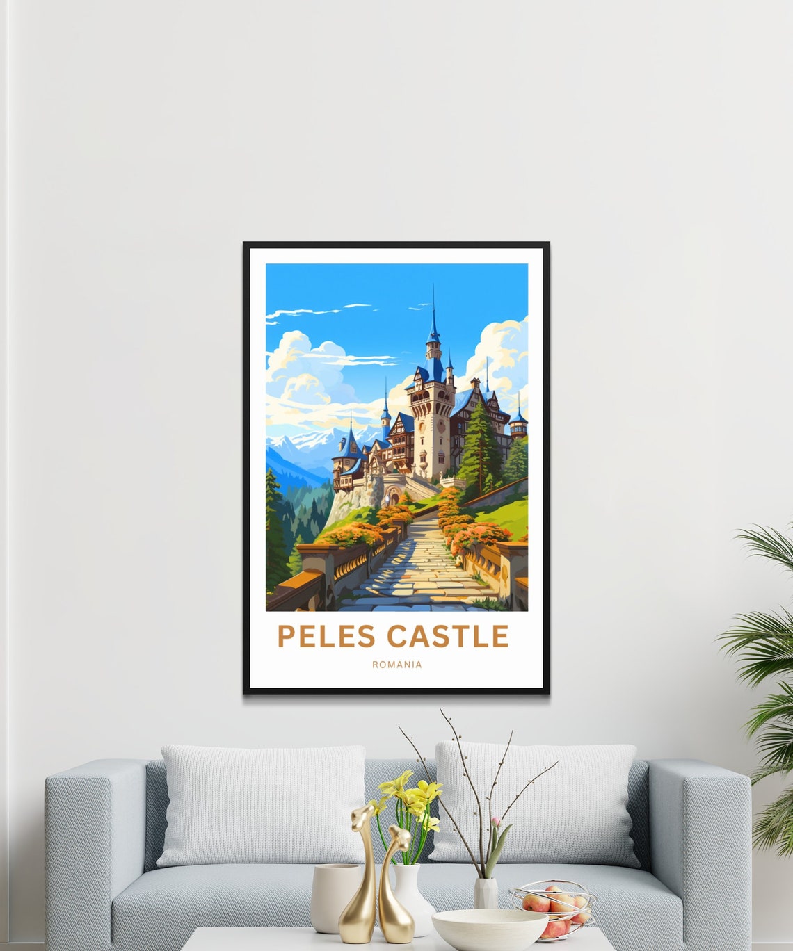 Peles Castle Romania Stone Path Mountain View Personalized Poster - Image 3