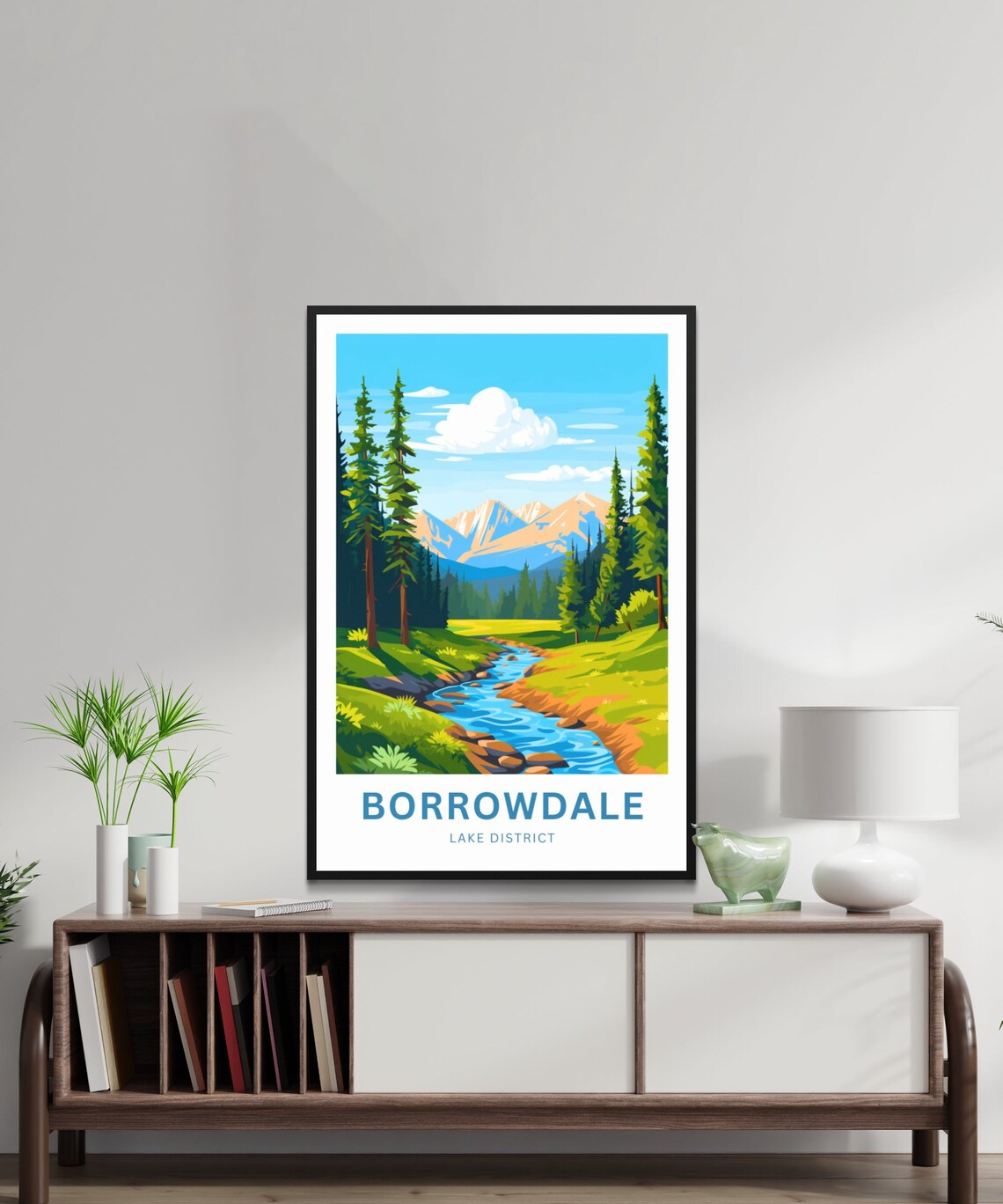 Borrowdale Lake District Pine Forest Stream Mountain Travel Poster - Image 2