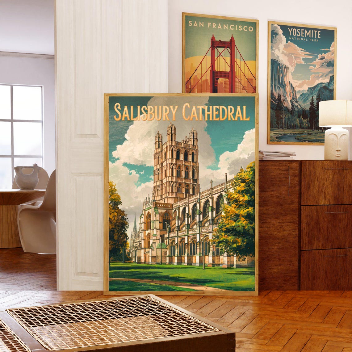 Salisbury Cathedral England Vintage Bell Tower View Art Poster - Image 5