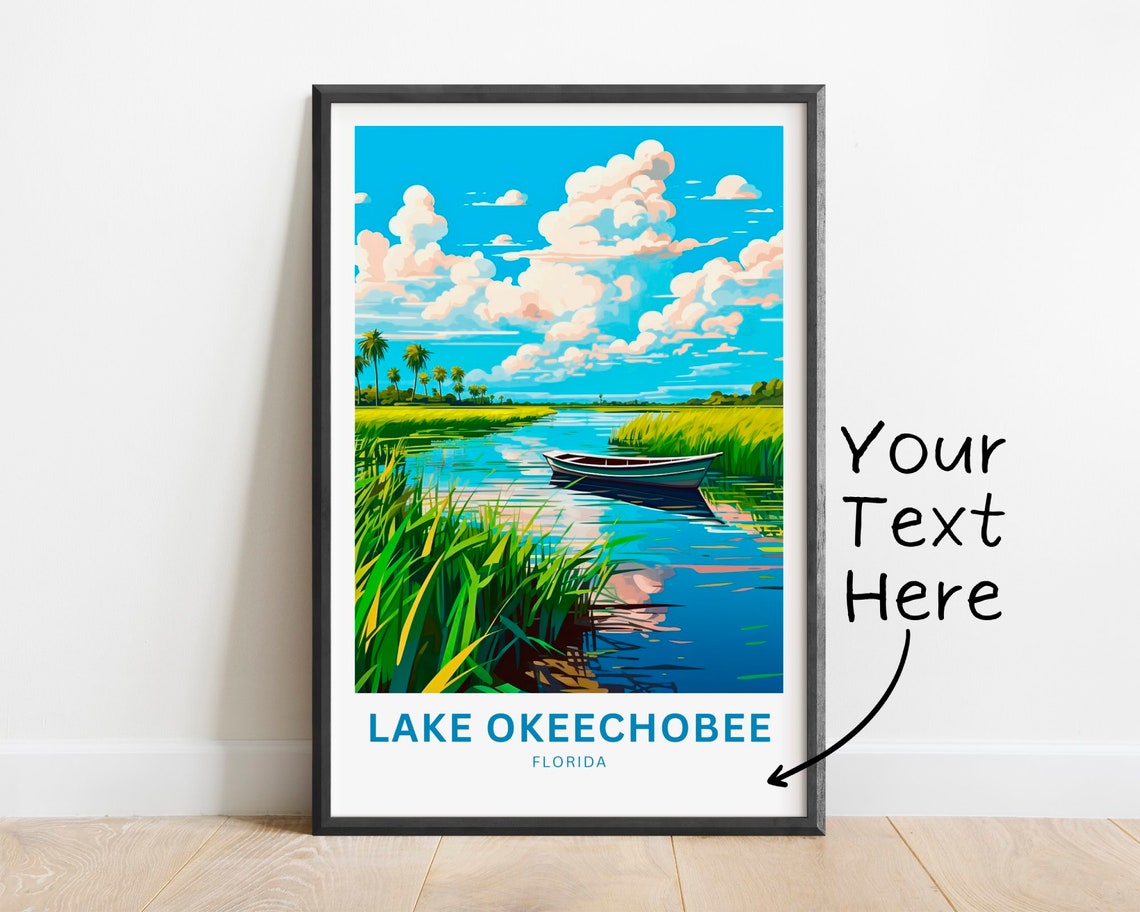 Lake Okeechobee Personalized Florida Rowboat Reeds Custom Gift Poster