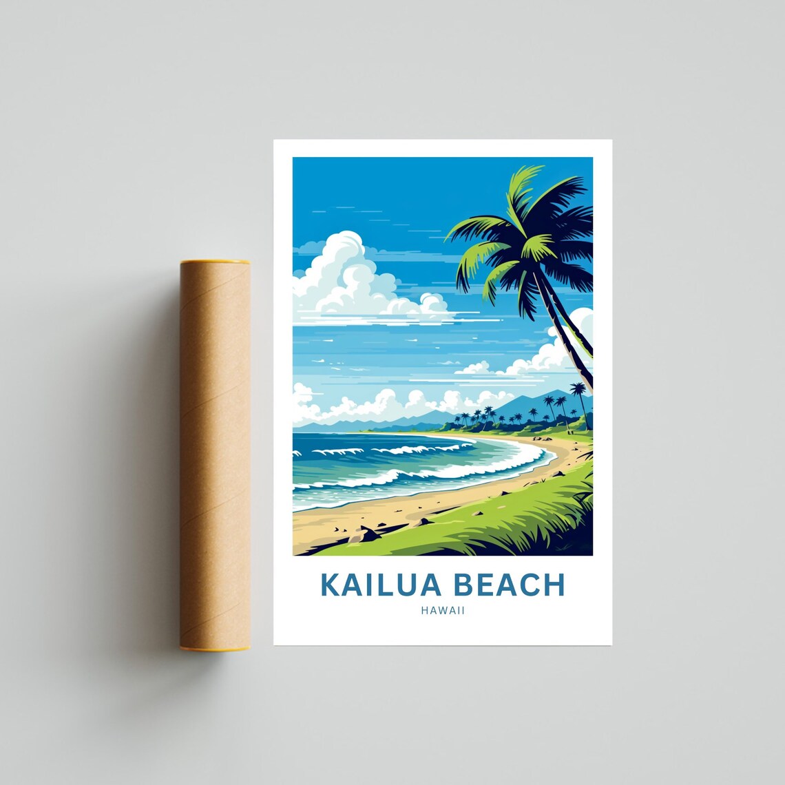 Kailua Beach Hawaii Palm Tree Ocean Waves Mountains Travel Poster - Image 4