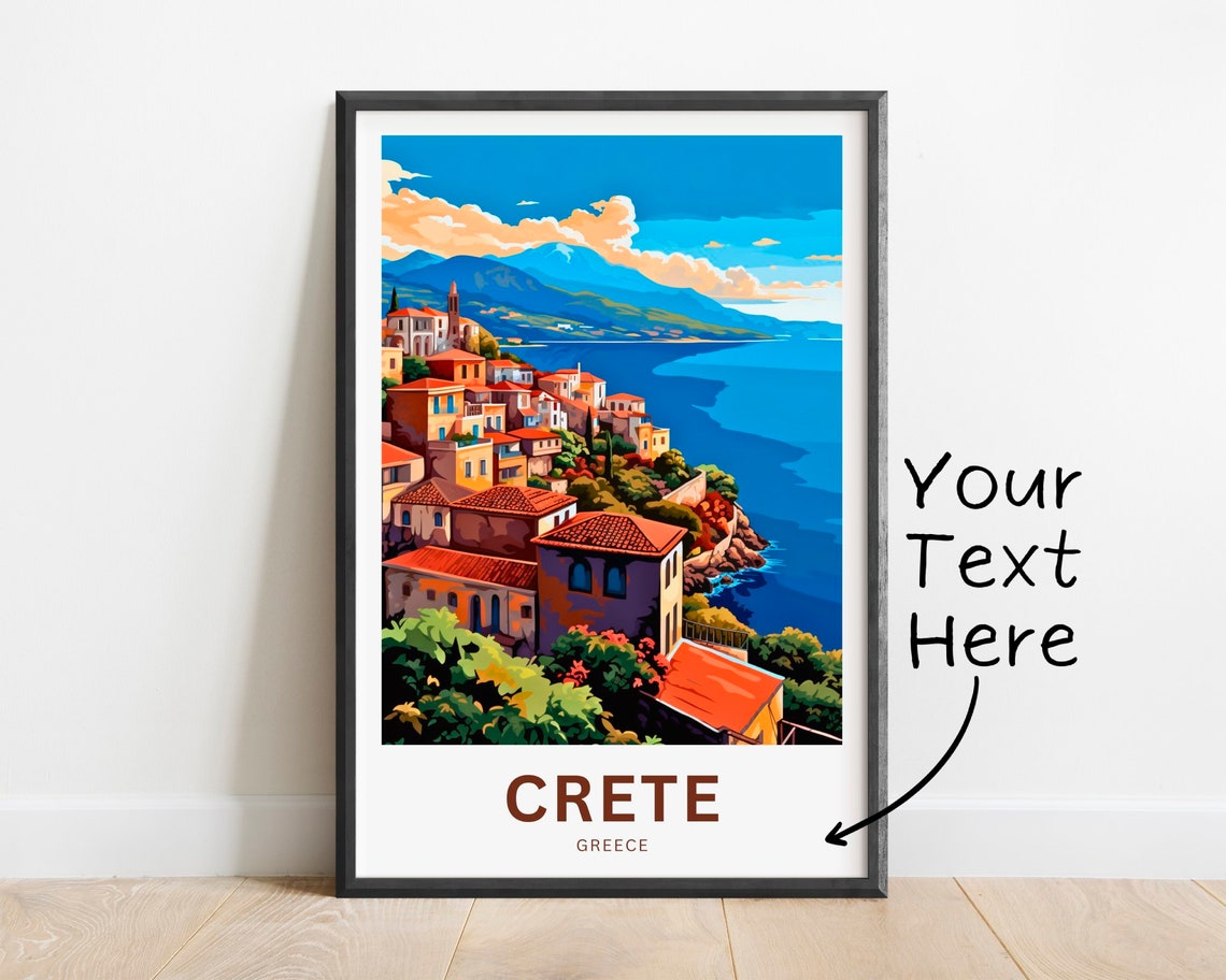 Personalized Crete Greece Seaside Cliffside Village Travel Poster