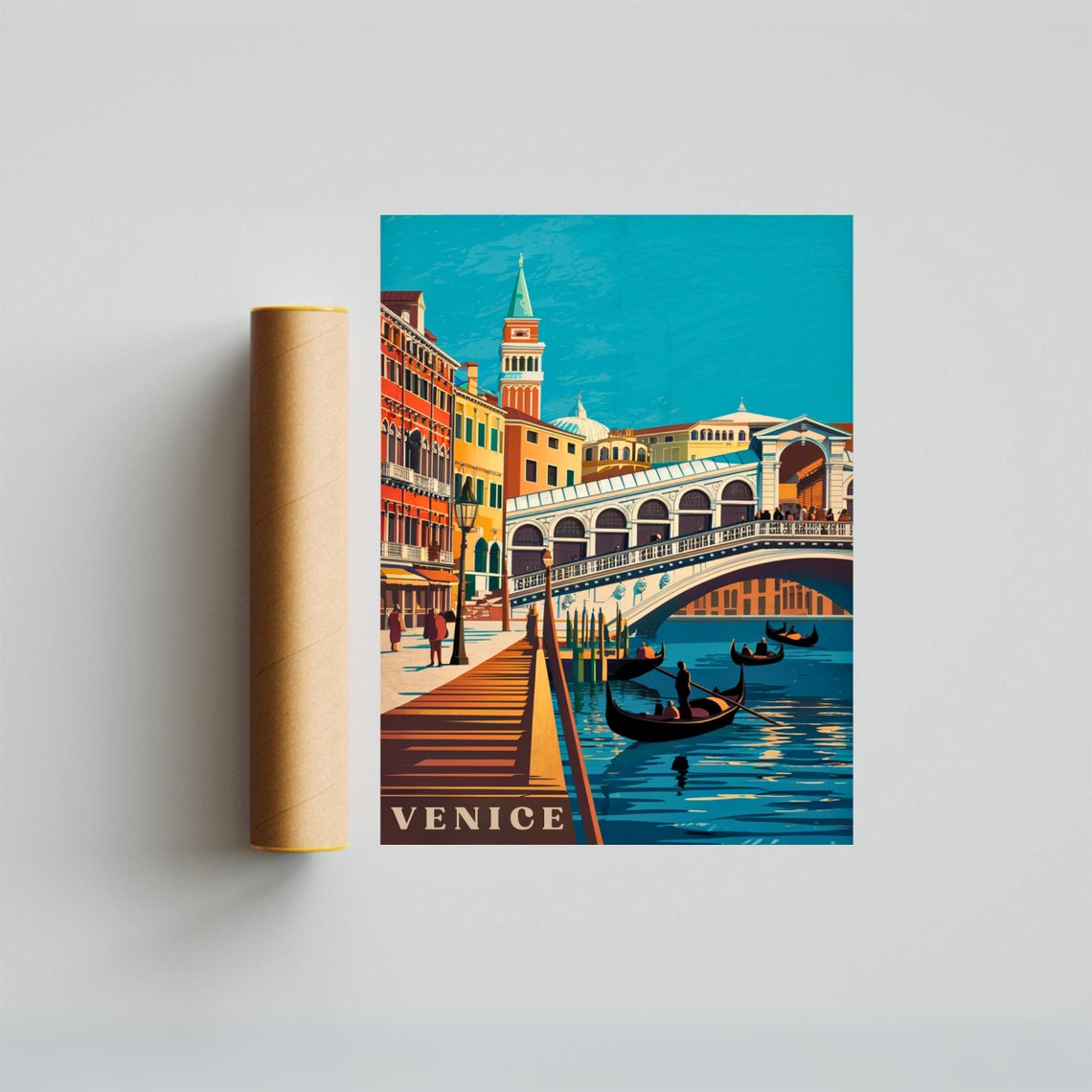 Venice Rialto Bridge St Marks Campanile Canal Vintage Travel Poster - Image 3