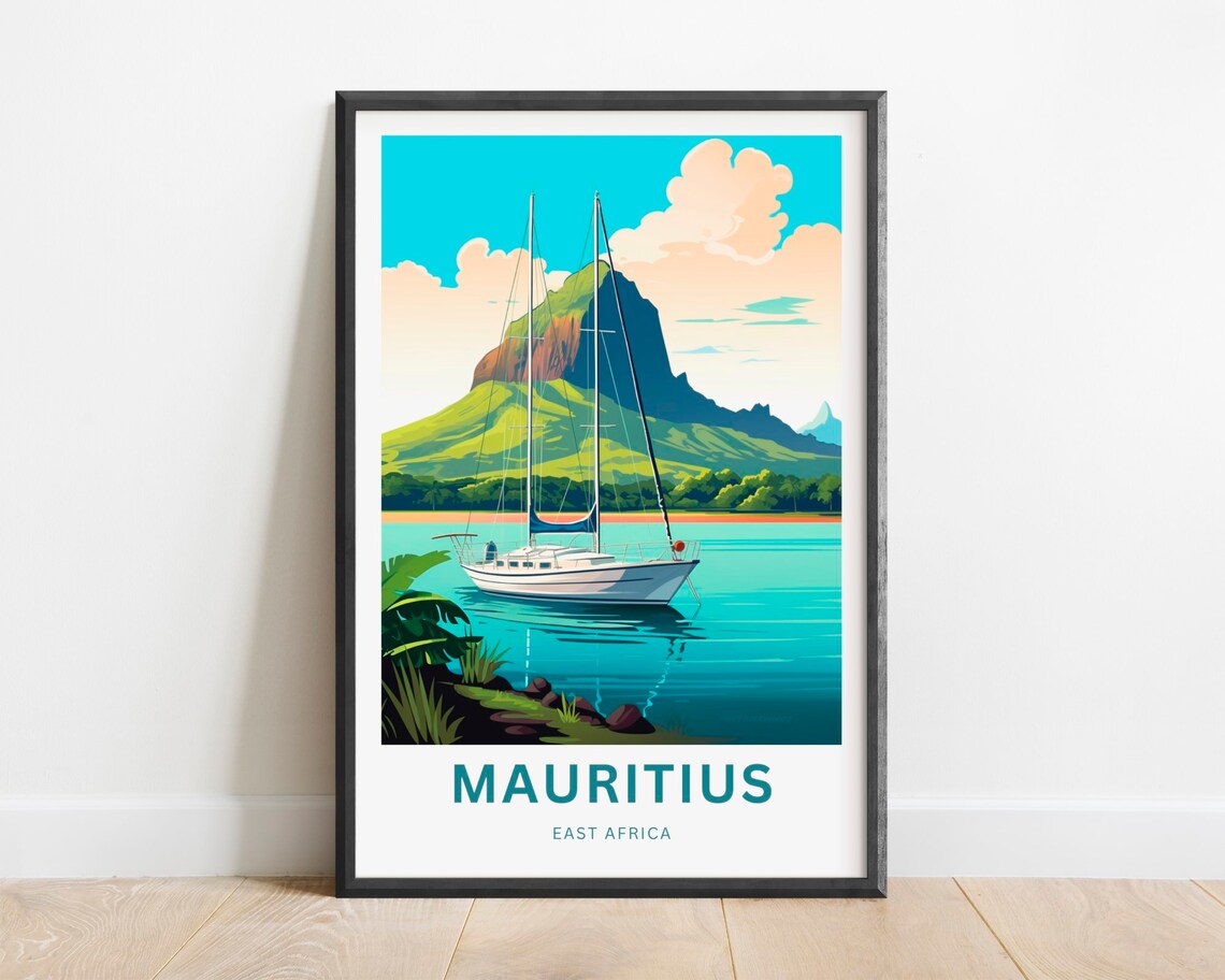 Mauritius East Africa Sailboat Green Mountain Lagoon Art Print