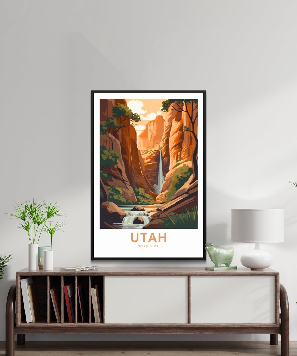Utah Personalized Travel Poster Canyon Waterfall Custom Text Art - Image 2