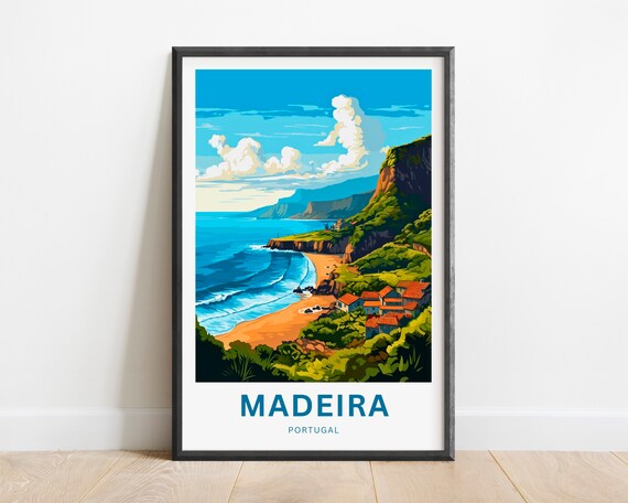 Madeira Portugal Golden Beach And Green Cliffs Travel Photo Poster