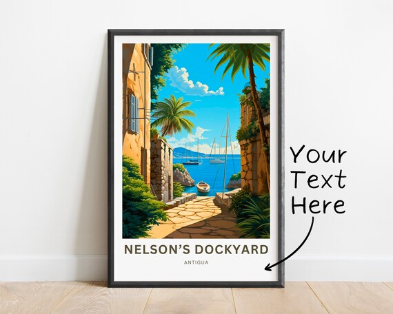 Personalized Nelson's Dockyard Antigua Travel Poster Harbor Scene Custom Text