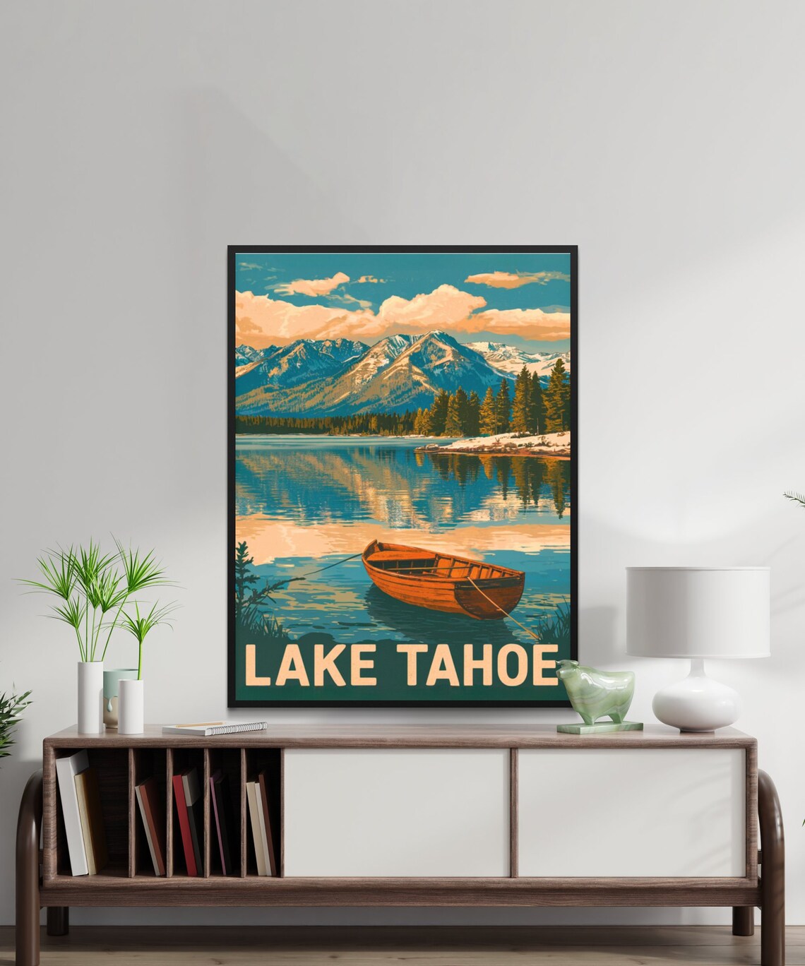 Lake Tahoe Vintage Wooden Canoe Mountain Lake Retro Travel Poster - Image 3