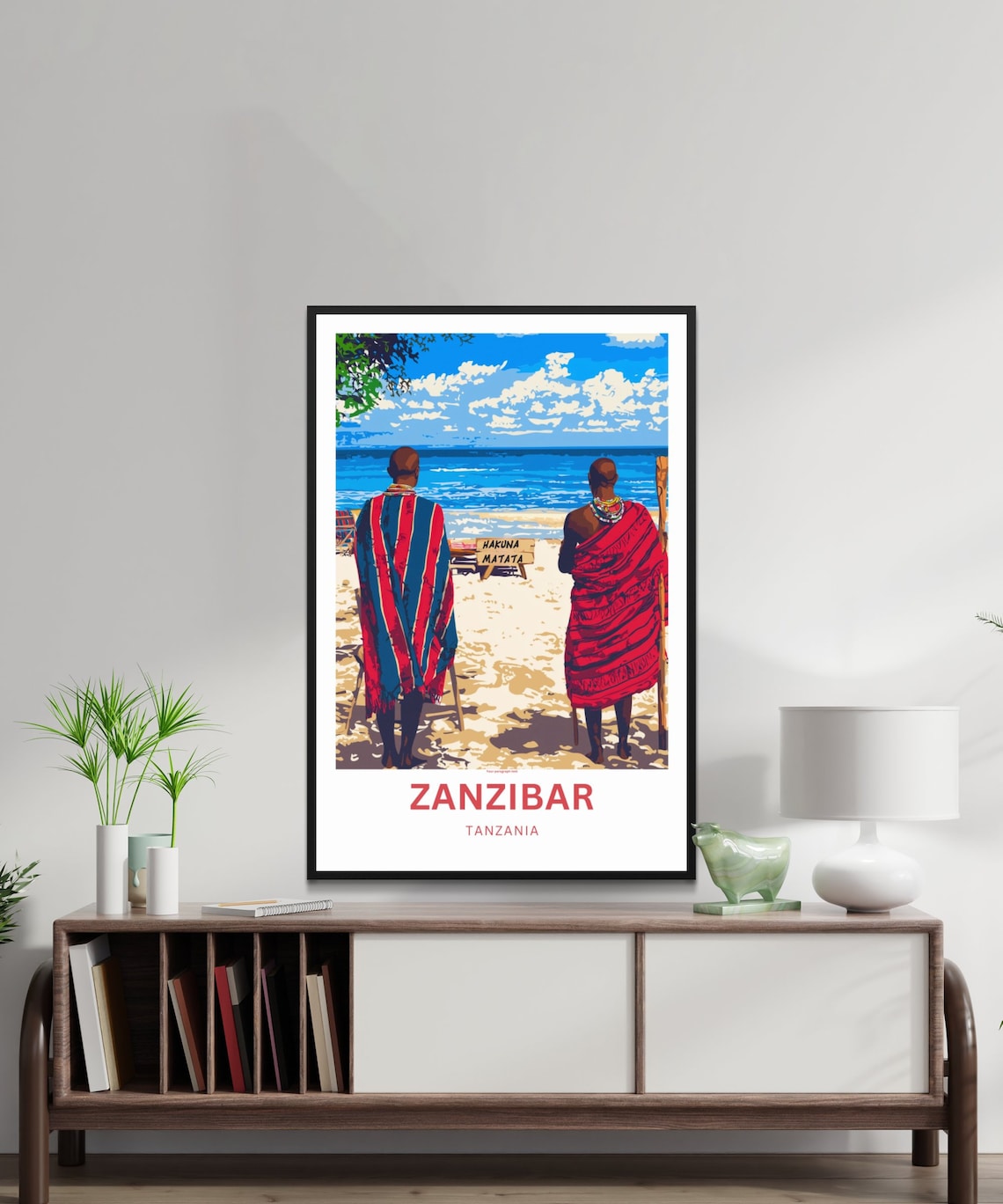 Zanzibar Tanzania Maasai on Beach Gazing at Ocean Waves Poster - Image 3