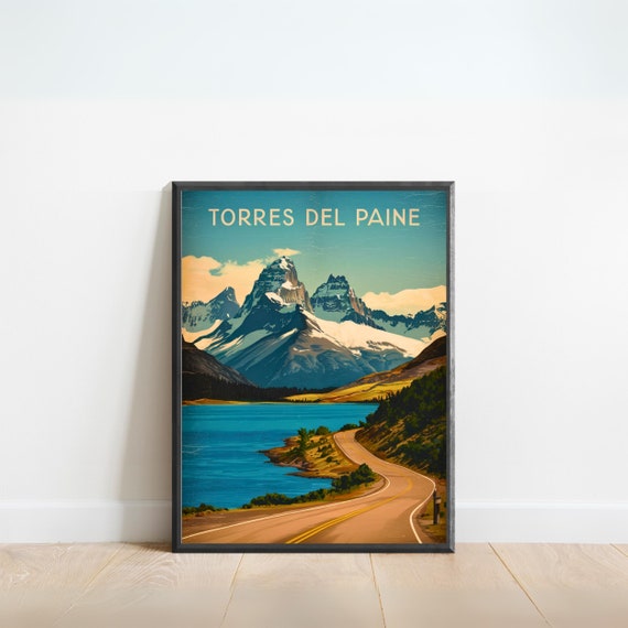 Torres Del Paine Vintage Travel Poster Torres Del Paine Print Chile Wall Art Framed Present Gift Chilean Present