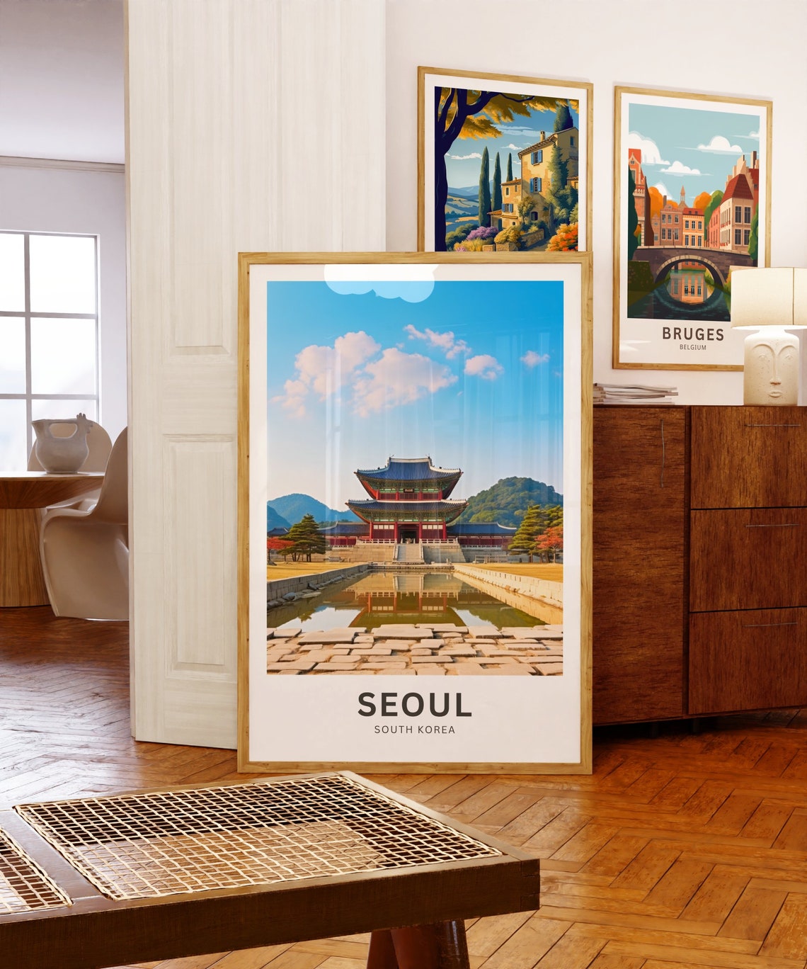 Seoul South Korea Royal Palace Gate Reflecting Pond Travel Poster - Image 5