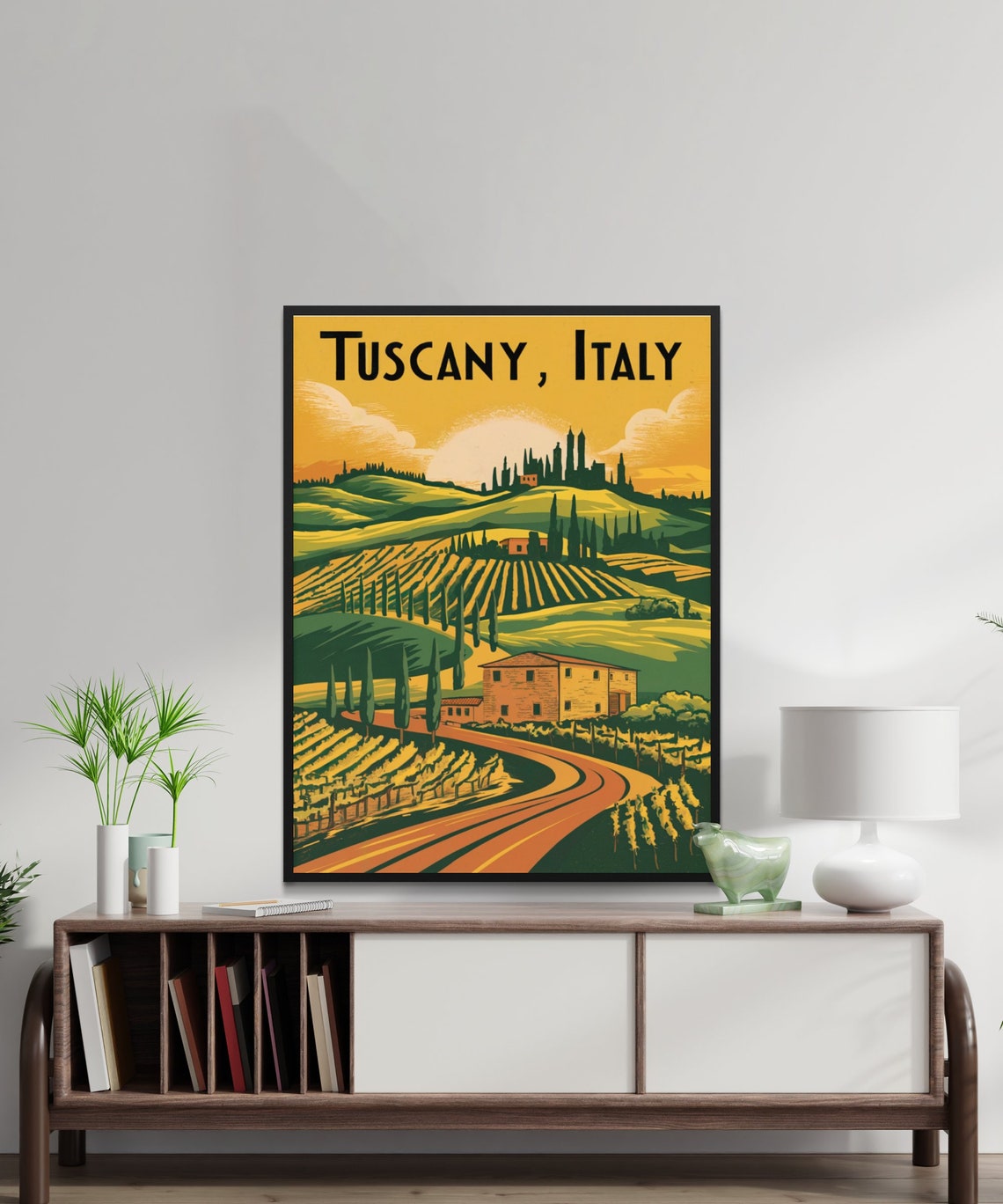 Tuscany Italy Sunset Vineyards Cypress Trees Hilltop Village Poster - Image 2