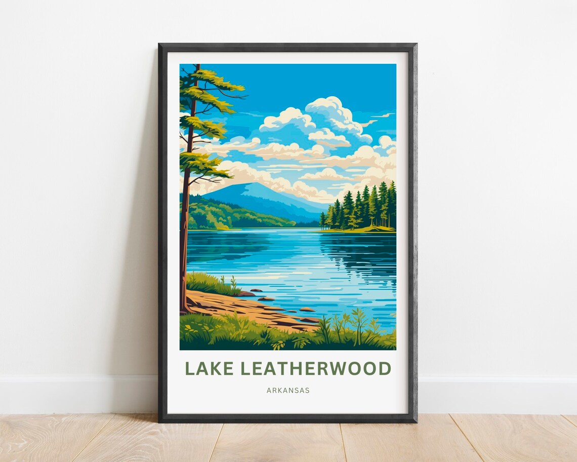 Lake Leatherwood Arkansas Lakeshore Pines Mountain Travel Poster